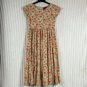 ANORA floral print, cap sleeve flowey tiered long midi dress sz L runs small